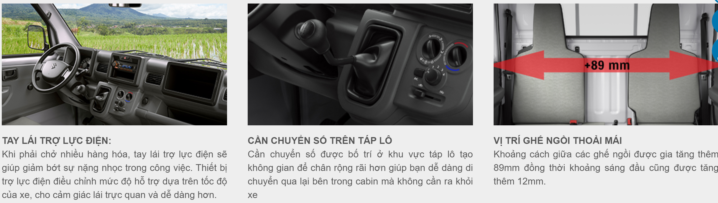 Một số ưu điểm về tay lái, cần chuyển số và vị trí ghế ngồi của xe tải nhẹ Carry Pro